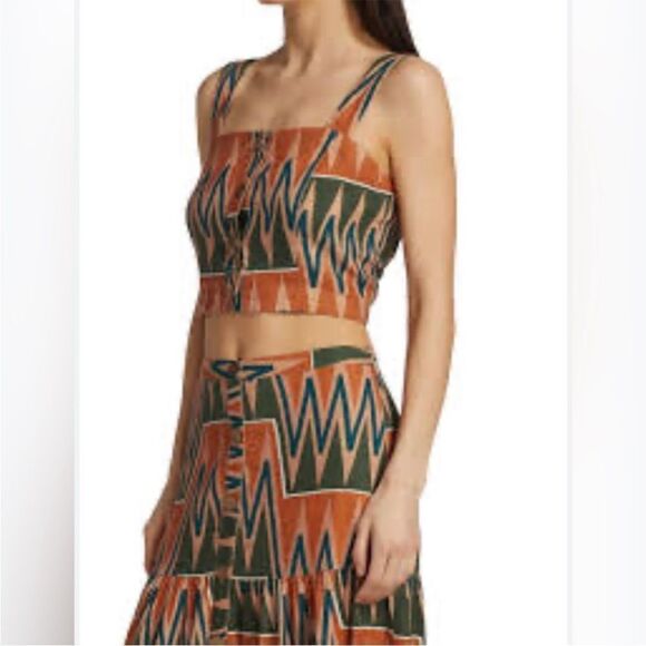 NWT Veronica Beard Tiffany Cropped Top in Tribal Print Linen Blend Tank Womens L - Picture 5 of 16